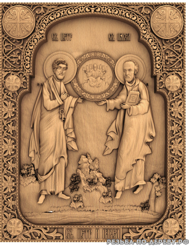 Резная икона Святой Павел и Пётр из дерева